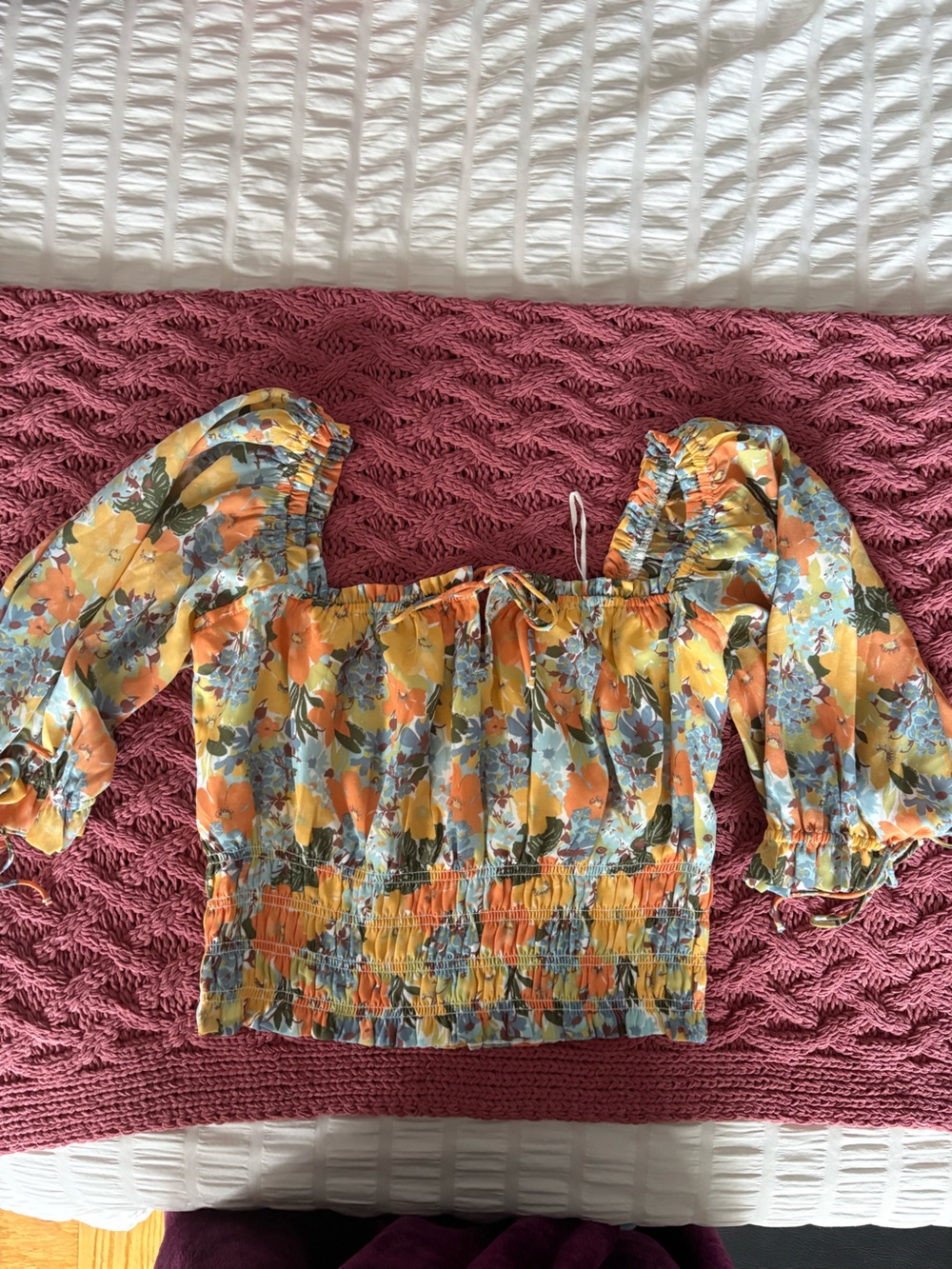 Abercrombie & Fitch Yellow & Orange Floral Smocked Top